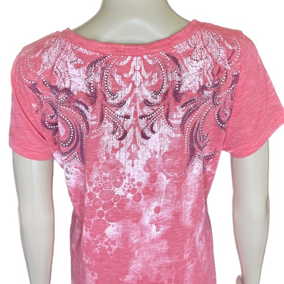 Miss Me Mesh Jeweled Tribal Angel Wing Burnout V-Neck Top Size Large - Picture 5 of 6